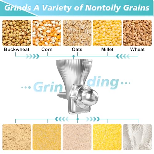 Grain Mill Attachment for Kitchenaid Stand Mixer, Kitchen Aid Accessories and Attachments Flour Mill, Mixer Attachment Wheat Grinder Fit for Grinding Wheat, Corn, Oats, Buckwheat and Other Cereals