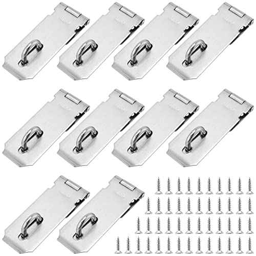10 PCS Padlock Hasp Latch, Stainless Steel Padlock Hasp, Heavy Duty Security Hasp with Mounting Screws, Door Locks Hasp Latch for Doors and Cabinets