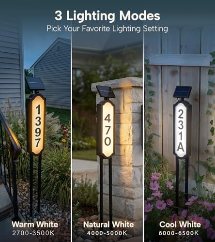 PASAMIC 40.2" Solar Lighted House Address Sign - Yard & Wall Mount, Waterproof, Black