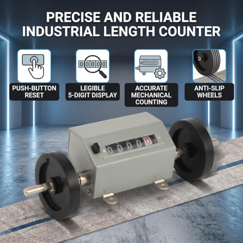 Walfront Length Counter 0-9999.9 m Rolling Wheel 5-Digit Meter Counter