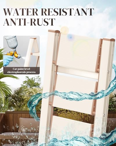 GameGem Cream Chocolate 3-Step Foldable Aluminum Ladder with Anti-Slip Pedals