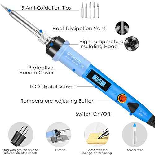 Electronics Soldering Iron Kit, SREMTCH 80W LCD Digital Soldering Gun with Adjustable Temperature Controlled and Fast Heating Ceramic Thermostatic Design, ON-Off Switch 20pcs Solder Kit Welding Tool
