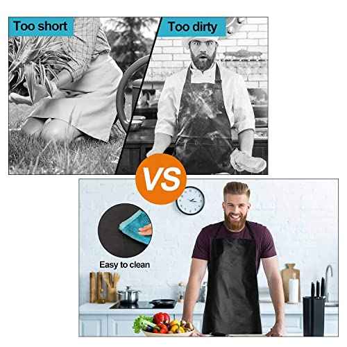 Gotega Waterproof Rubber Vinyl Apron 40 Inch Heavy Duty Chemical Work Apron Durable with Adjustable Bib Apron for Dishwashing Black