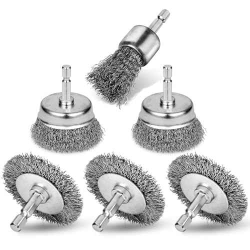 6PCS Professional Wire Wheel Brush Set, Carbon Steel Cup Wire Brush for Drill with 1/4 Inch Hex Shank, Wire Brushes Drill Attachments for Cleaning Rust Removal, Corrosion & Scrub Surfaces, Drill Brush