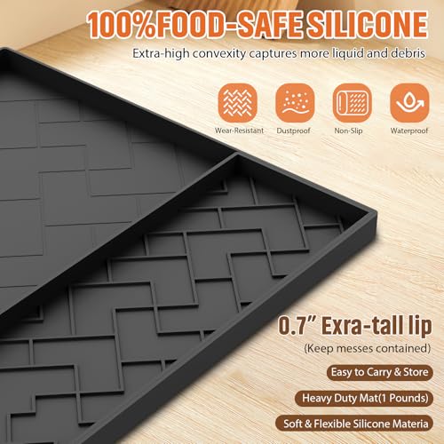 Beenxmyy Black Silicone Mat 22.5"x15" for Ninja Slushie & Creami Machines, Removable 0.7" Edge Guard