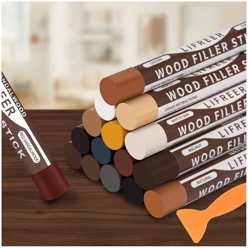 Lifreer 16-Color Wood Filler Sticks for Furniture & Floor Touch-Up - Quick & Durable Repair