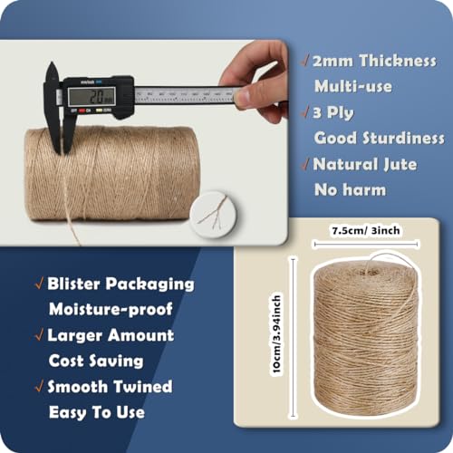 PerkDecor 2-Pack Natural Jute Twine String 2mm x 800 Feet Brown for Crafts & Gardening