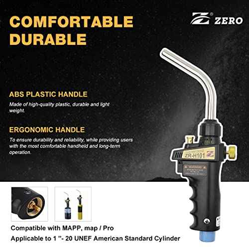 Zero Turbo Torch ZR-H101 Propane Torch Head, High Intensity Trigger Start Torch for Propane, MAPP, MAP-PRO, for Soldering, Welding, HVAC & DIY£¨CE,CSA Certified)