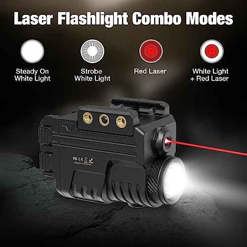 Rechargeable Red Laser and Flashlight for Pistol, 600 Lumen Tactical Pistol Light Laser Combo with Red Beam, Strobe, Magnetic Charging, Fit Picatinny