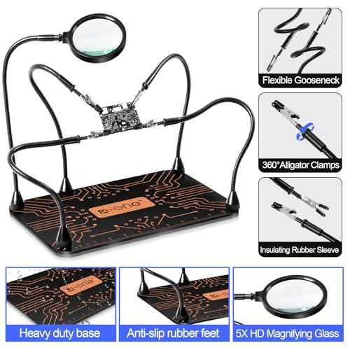 KOONE Helping Hands Soldering Station, Soldering Kit, Magnetic Third Hand Soldering Tool 4 Flexible Arms Helping Hands for Electronic Repair Soldering Jewelry Crafts Welding