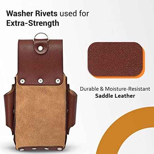 Ap-Leather Pro-5 Electrician Pouch, Leather Tool Pouch, 5 Pocket Pouch with Electrical Tape Holder, Durable Compartments, Tool Pouch with Belt Clip, Dark Brown