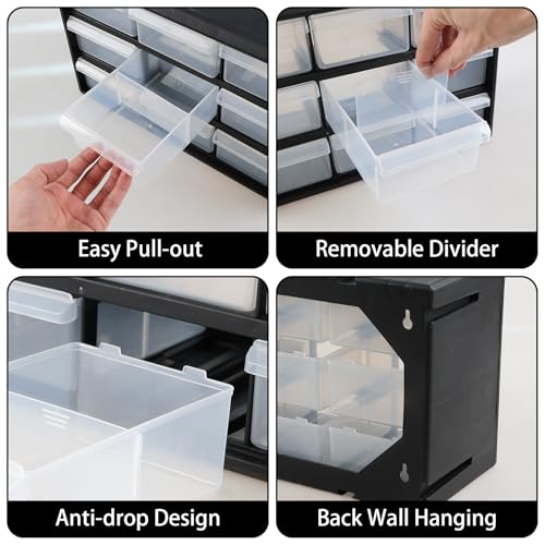 Obstnny 9-Drawer Plastic Parts Storage Cabinet, Black — Hardware & Craft Organizer