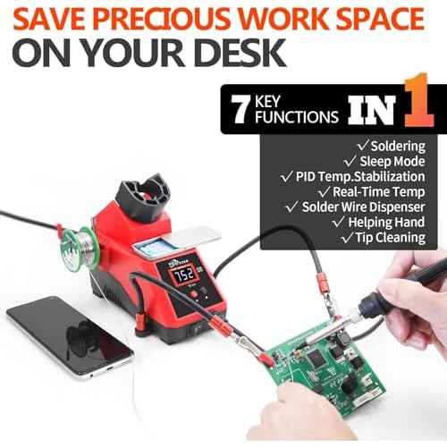 60W Digital Display Soldering Iron Station Kit w 2 Helping Hands, 6 Extra Iron Tips, Lead-Free Solder, Solder Sucker, S/S Tweezers, ¡ÆC/¨¬F Conversion, Auto Sleep & Calibration Support