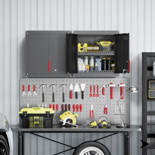 Eltean 26W Double-Door Metal Wall Cabinet, Locking Garage Storage with Adjustable Shelves