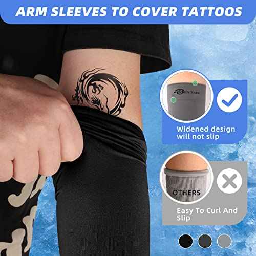 BHYTAKI UV Sun Protection Arm Sleeves, UPF 50 Sports Cooling Arm Compression Sleeves for Men Women Teenager