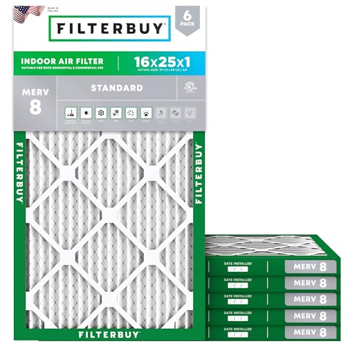 Filterbuy 16x25x1 MERV 8 Air Filter 6-Pack for HVAC Dust & Allergies - US Made