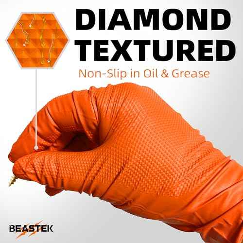 Beastek Nitrile Disposable Gloves, 8Mil Latex & Powder Free Chemical Resistant Heavy Duty Cooking Diamond Glove Orange 50 Pcs