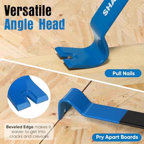 SHALL 15'' Flat Pry Bar, Heavy-Duty Nail Puller Crowbar, High-Carbon Steel Utility Claw Bar, Wonder Bar, Corrosion Resistant Nail Remover Pry Tool for Baseboard Removal, Home Remolding & Woodworking