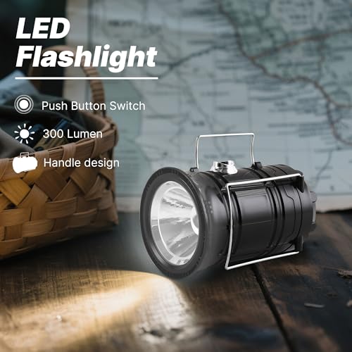Lichamp Portable Solar Camping Lantern & USB Rechargeable LED Flashlight 4-Pack