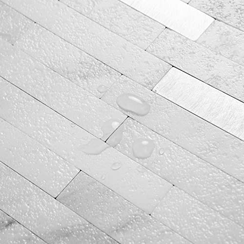 AULIGET 20 Sheets Faux Marble Peel and Stick Backsplash Tiles with Metal Silver Accents, 6x12 Inch PVC Wall Coverings for Kitchen