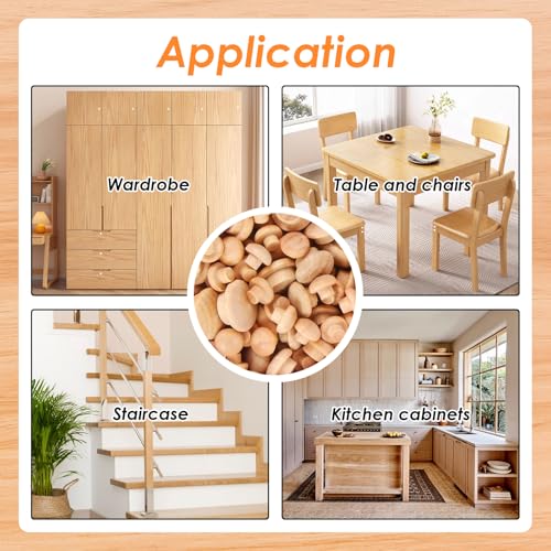 Tnisesm 150Pcs Mushroom-Shaped Wooden Hole Plugs - 4 Sizes for Furniture & Woodwork