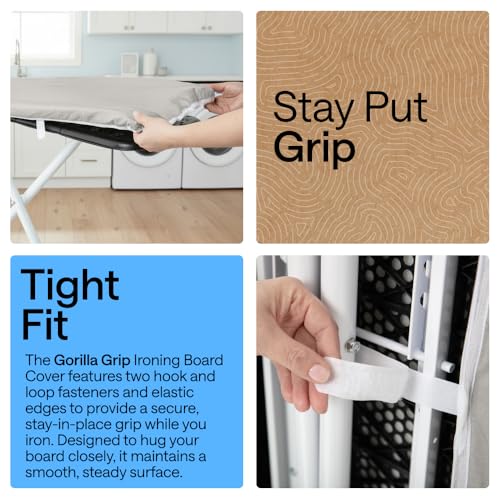 Gorilla Grip Padded Ironing Board Cover 15x54 in Silver, Heat & Stain Resistant
