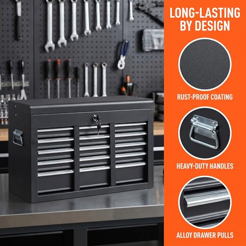 Winado 24" Portable 5-Drawer Lockable Metal Tool Box - Black (Variant: Black)