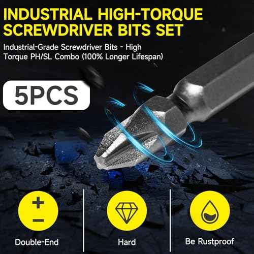 5Pcs Impact Double End Screwdriver Bit Set Ph2/Sl6 Magnetic Slotted Phillips Screwdriver Bit S2 Alloy Steel with Storage Box (65mm)