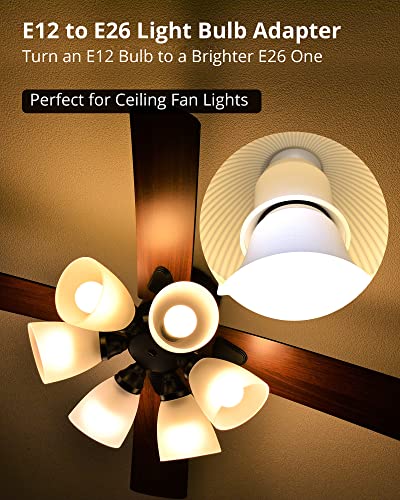 2-Pack E12 to E26 Light Socket Adapter - Universal Candelabra to Medium Base Converter