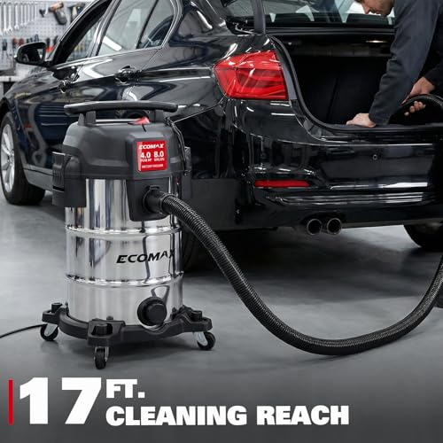 ECOMAX 8 Gallon Ultra Quiet Stainless Steel Shop Vacuum Wet Dry Cleaner