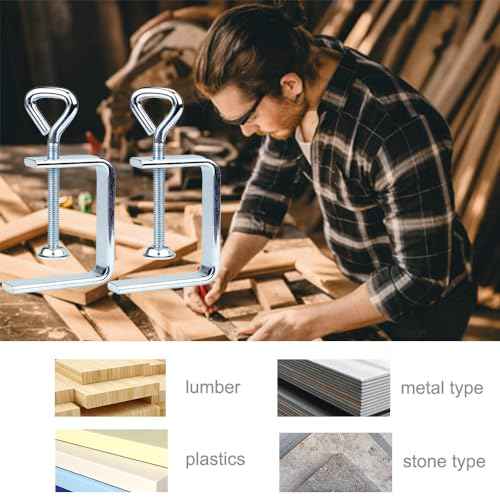 Woodworking C-Clamp, 2PCS Stainless Steel Heavy Duty Clamps for Welding, Wide Jaw 2" Desk Bench Dog Hole Clamp for Wood Edge Clamps