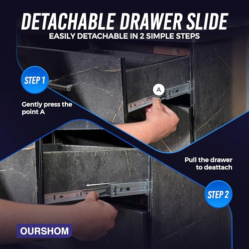 Ourshom 12 Inch Silver Heavy Duty Drawer Slides 1 Pair Full Extension Ball Bearing