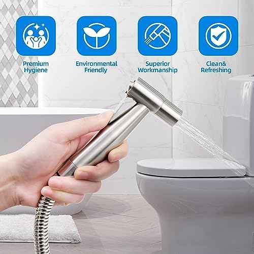 Arofa Handheld Toilet Bidet Sprayer for Toilet-Adjustable Water Pressure Control with Bidet Hose for Feminine Wash, Stainless Steel Brushed Nickel Bidet Faucet Cloth Diaper for Baby Wash