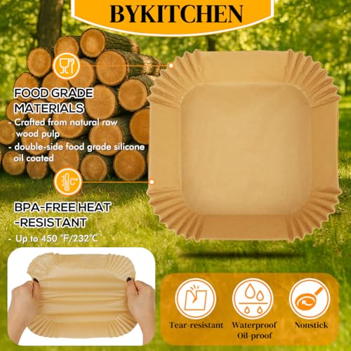 BYKITCHEN 9inch Disposable Square Air Fryer Liners 5-8 Qt (100pcs) for Ninja/Afave 7.9"