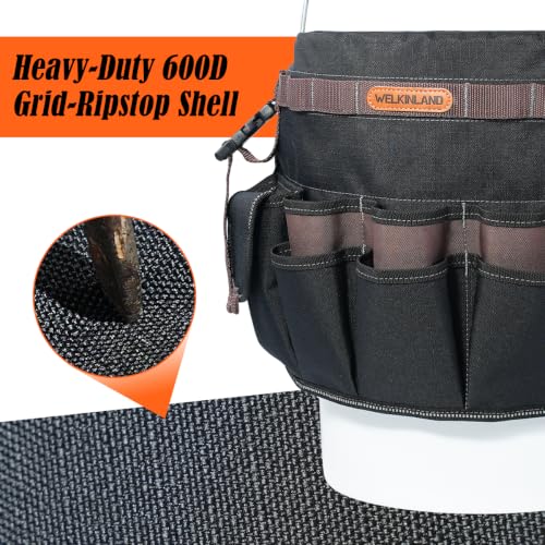 Welkinland 47-Pocket 5 Gal Bucket Organizer | Grid-Ripstop Tool Caddy