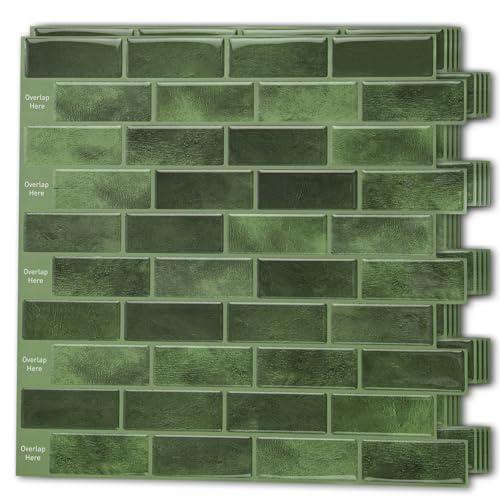 Art3d 10-Pack Jade Green Marble Peel and Stick Backsplash Tiles 12x12 in