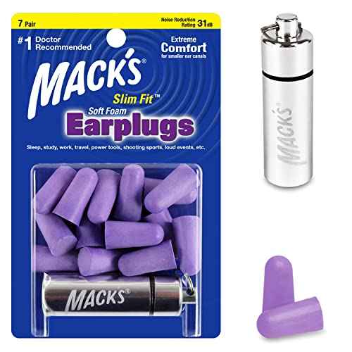Mack¡¯s Slim Fit Soft Foam Earplugs, 7 Pair with Travel Case ? Small Ear Plugs for Sleeping, Snoring, Traveling, Concerts, Shooting Sports and Power Tools | Made in USA