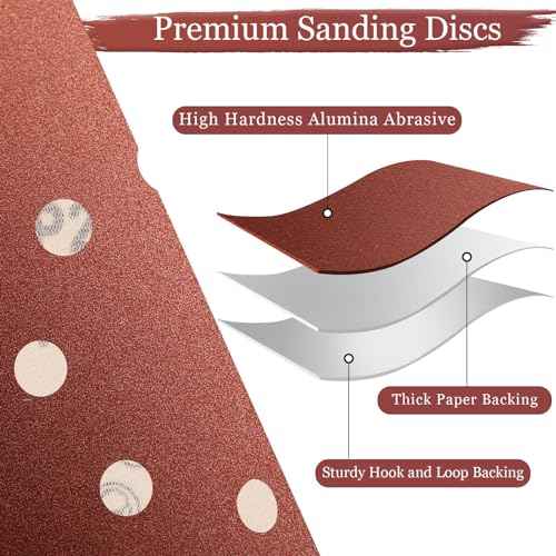 5 Inch Sanding Discs Hook and Loop, 70 PCS 8 Hole Sandpaper Include 120, 240, 320, 400, 600, 800, 1000 Grit for Random Orbital Sander