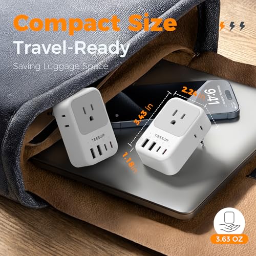 TESSAN European Travel Plug Adapter 2 Pack Grey-White Type C 20W USB-C & USB-A