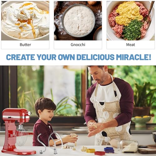 Stainless Steel 3-Piece KitchenAid Mixer Attachment Set with Whisk, Dough Hook & Flat Beater (Fits 5 Plus/6 Qt)