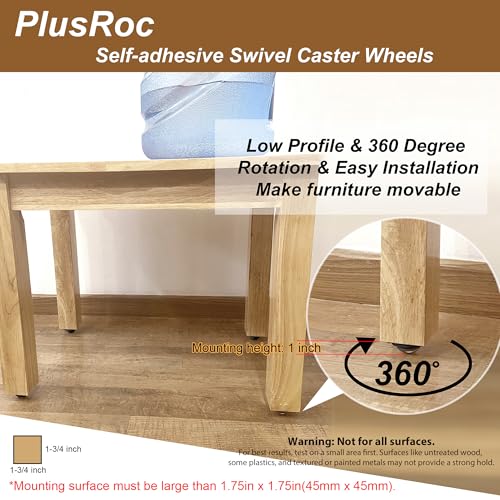 PlusRoc 4 Pack 1-Inch Self-Adhesive Furniture Casters with Steel Ball - Model Steel Ball / 4.0
