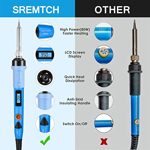 Electronics Soldering Iron Kit, SREMTCH 80W LCD Digital Soldering Gun with Adjustable Temperature Controlled and Fast Heating Ceramic Thermostatic Design, ON-Off Switch 20pcs Solder Kit Welding Tool