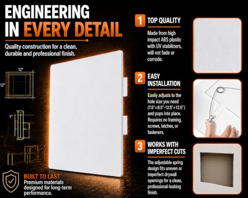 Morvat 12x12 Inch Adjustable Spring Access Panel for Drywall & Ceiling, Heavy-Duty Wall Hole Cover Plate, White