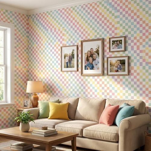 Drydiet Pastel Checker Wallpaper Peel and Stick Contact Paper 15.8 x 118.1 in