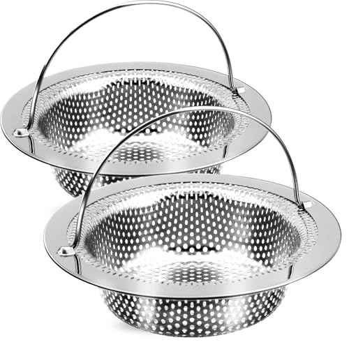 2 Pack Kitchen Sink Drain Strainer with Handle, Stainless Steel Large Kitchen Sink Drain Basket Food Catcher, 4.5 inch Diameter, Rust Free