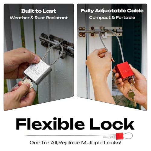 BOZZYS Black Adjustable Steel Cable Lock with 3 Keys - 1.15ft Weatherproof Bike & Gate Lock