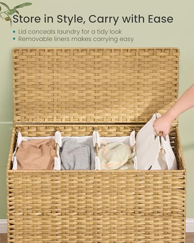 SONGMICS 210 L 55.4 gal Four-Section Laundry Hamper with Lid - Goose Yellow