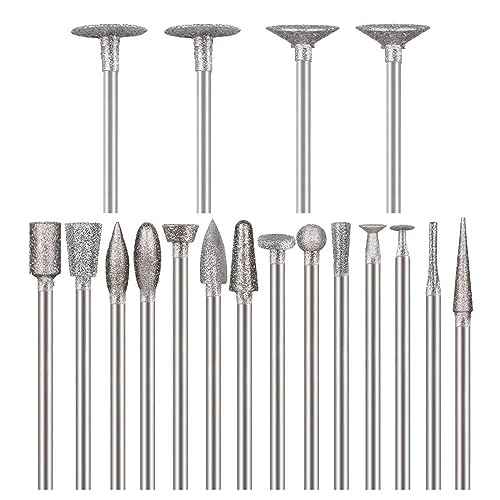 Luo ke 18 Pcs Assorted Diamond Burr - 1/8 Inch Shank Diamond Burs Stone Carving Bits for Dremel Rotary Tools