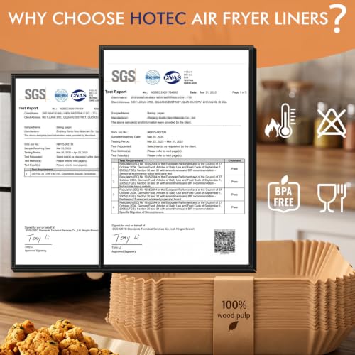 HOTEC 300-Count 8in Square Air Fryer Liners, 5-8 Qt, Unbleached Non-Stick Parchment