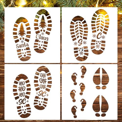 Christmas Stencils for Crafts Reusable 12¡± Santa Footprint Stencil Holiday Stencils for Floor Porch Wood Sign Decor